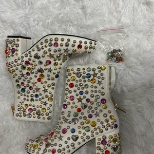 Dolls Kill bejeweled white leather boots extra jewels included. Only worn once